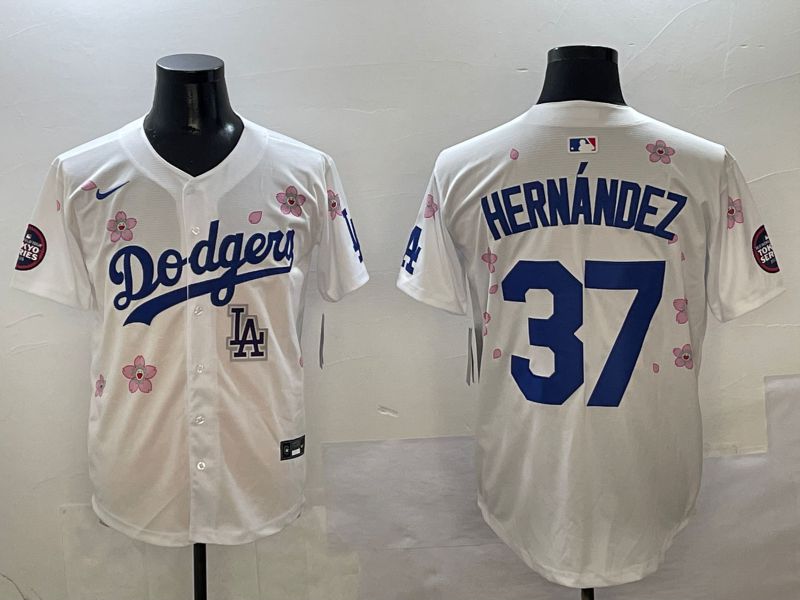 Men Los Angeles Dodgers 37 Hernandez White Sakura Edition 2025 Nike MLB Jersey style 9